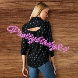 Retro AEO Leaf Print Cutout Blouse